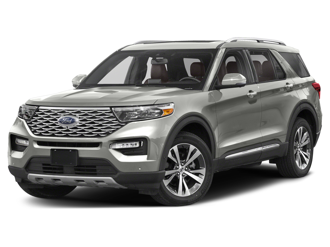 2020 Ford Explorer Platinum in Silver Metallic — front three-quarter view