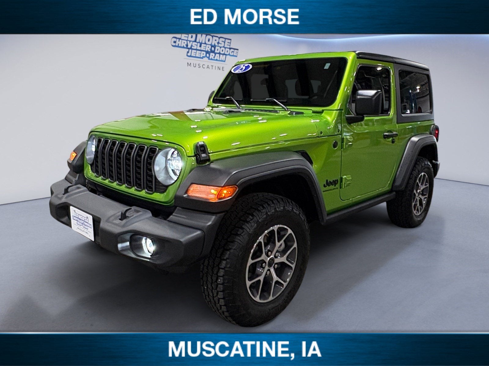 2025 Jeep Wrangler Sport S in Mojito Clearcoat — front three-quarter view