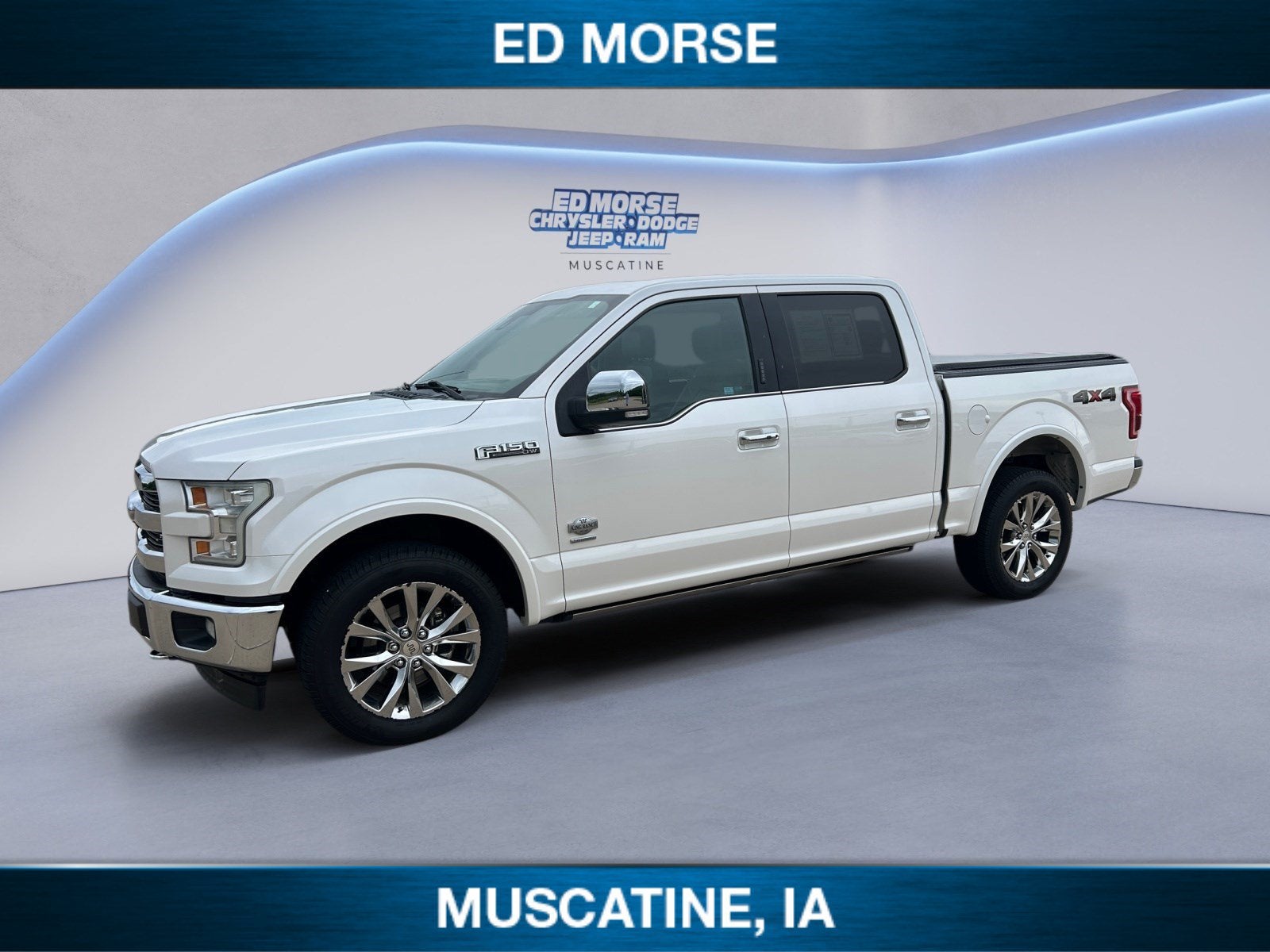 2017 Ford F-150 King Ranch in White Platinum Clearcoat Metallic — front three-quarter view