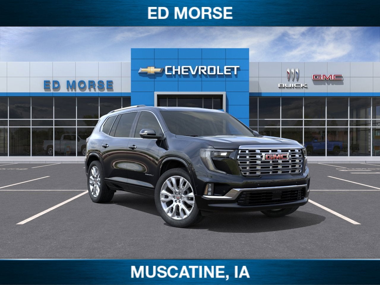 2026 GMC Acadia Denali in Ebony Twilight Metallic — front three-quarter view