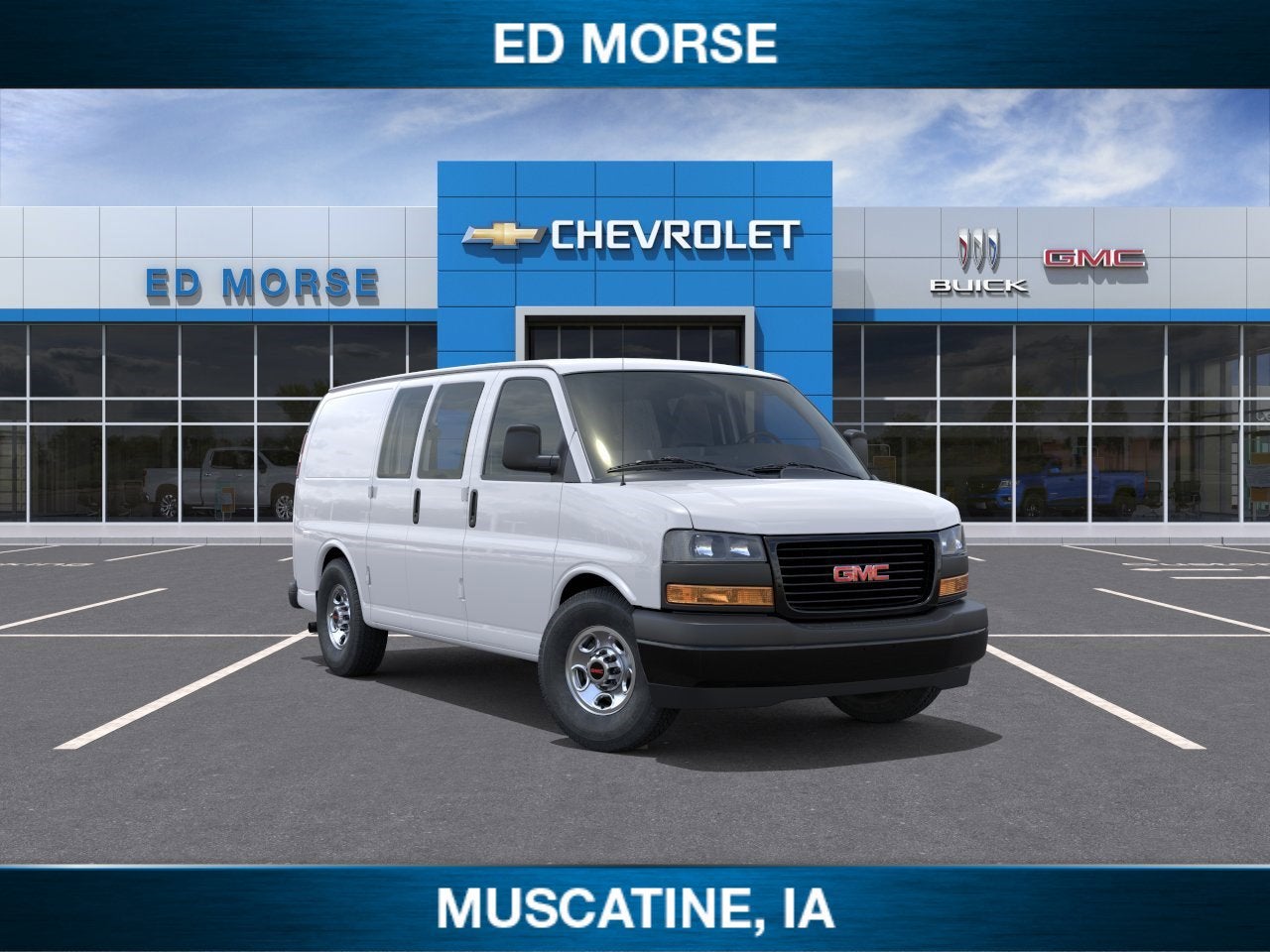 2026 GMC Savana Cargo Work Van in Summit White — front three-quarter view
