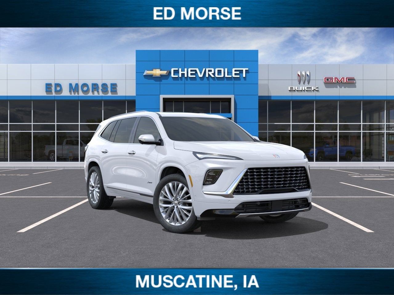 2026 Buick Enclave Avenir in Iridescent White Tricoat — front three-quarter view